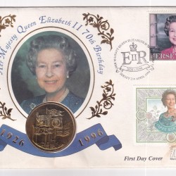 REGINA 5 POUNDS 1996 - 70th BIRTHDAY HER MAJESTY QUEEN ELIZABETH II- COMMEMORATIVE COIN FIRST DAY COVER MINT PACK GEM UNC