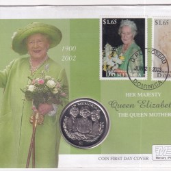 SIERRA LEONE 1 DOLLAR 2002 - HER MAJESTY *QUEEN ELIZABETH* THE QUEEN MOTHER - COMMEMORATIVE COIN FIRST DAY COVER MINT PACK GEM UNC
