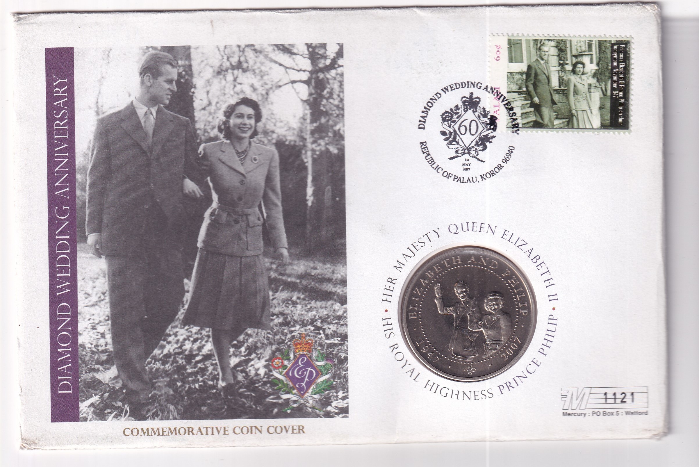 COOK ISLANDS 1 DOLLAR 2007 - *QUEEN ELIZABETH II* DIAMOND WEDDING ANNIVERSATY COMMEMORATIVE COIN FIRST DAY COVER MINT PACK GEM UNC