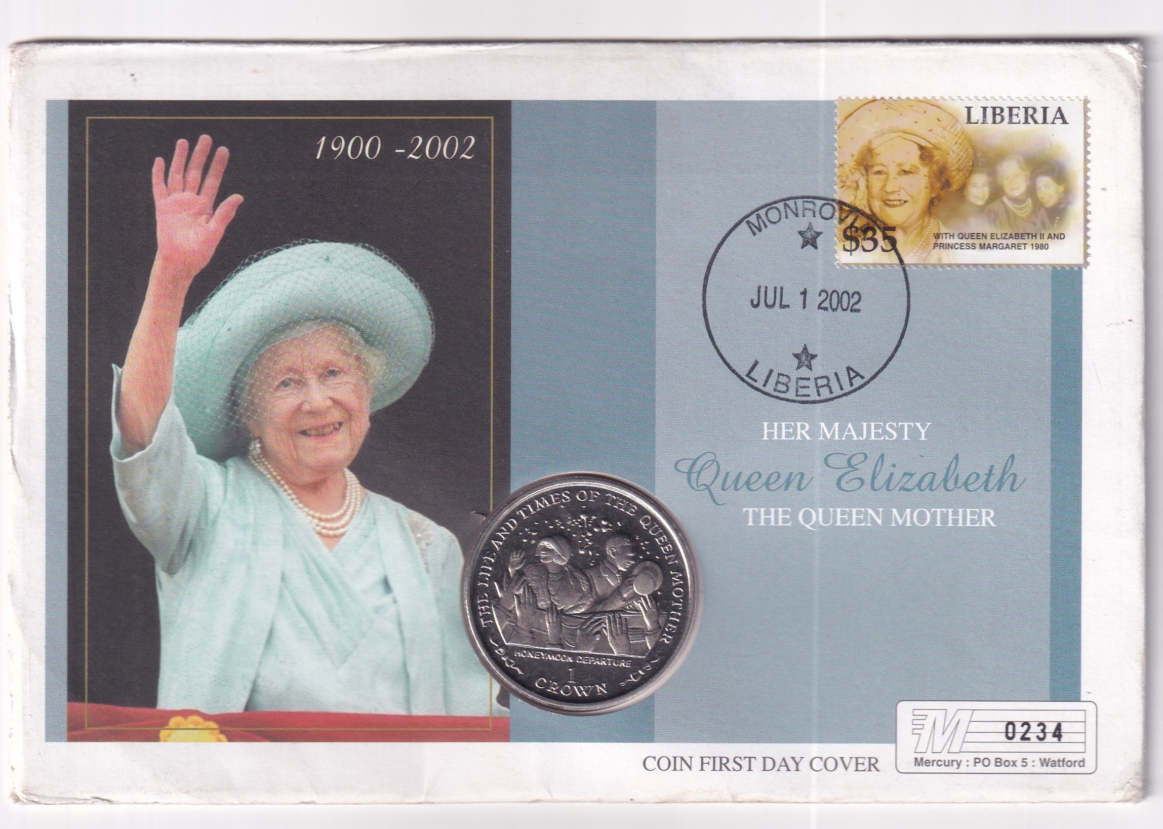 ISLE OF MAN 1 CROWN 1999 - *THE LIFE AND TIMES OF THE QUEEN ELIZABETH* COMMEMORATIVE COIN FIRST DAY COVER MINT PACK GEM UNC