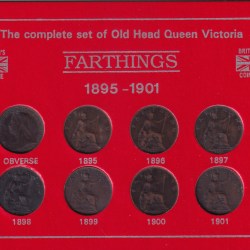 ENGLAND FARTHING VICTORIA 1895-1901 ( 8 COINS SET) WITH BOX RARE