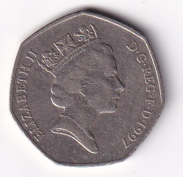 United Kingdom 50 Pence 1997 Elizabeth II Rare Coin #N-392 - Image 2