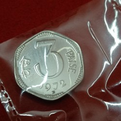 Rare Three Paise Proof Set Coin 1972 Year Gem Bunc Condition