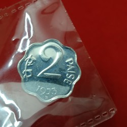 Rare Two Paise 1973 Year Paise PROOF Set Coin Gem Bunc Condition