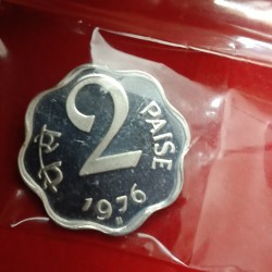 Rare Two Paise 1976 Year Paise PROOF Set Coin Gem Bunc Condition