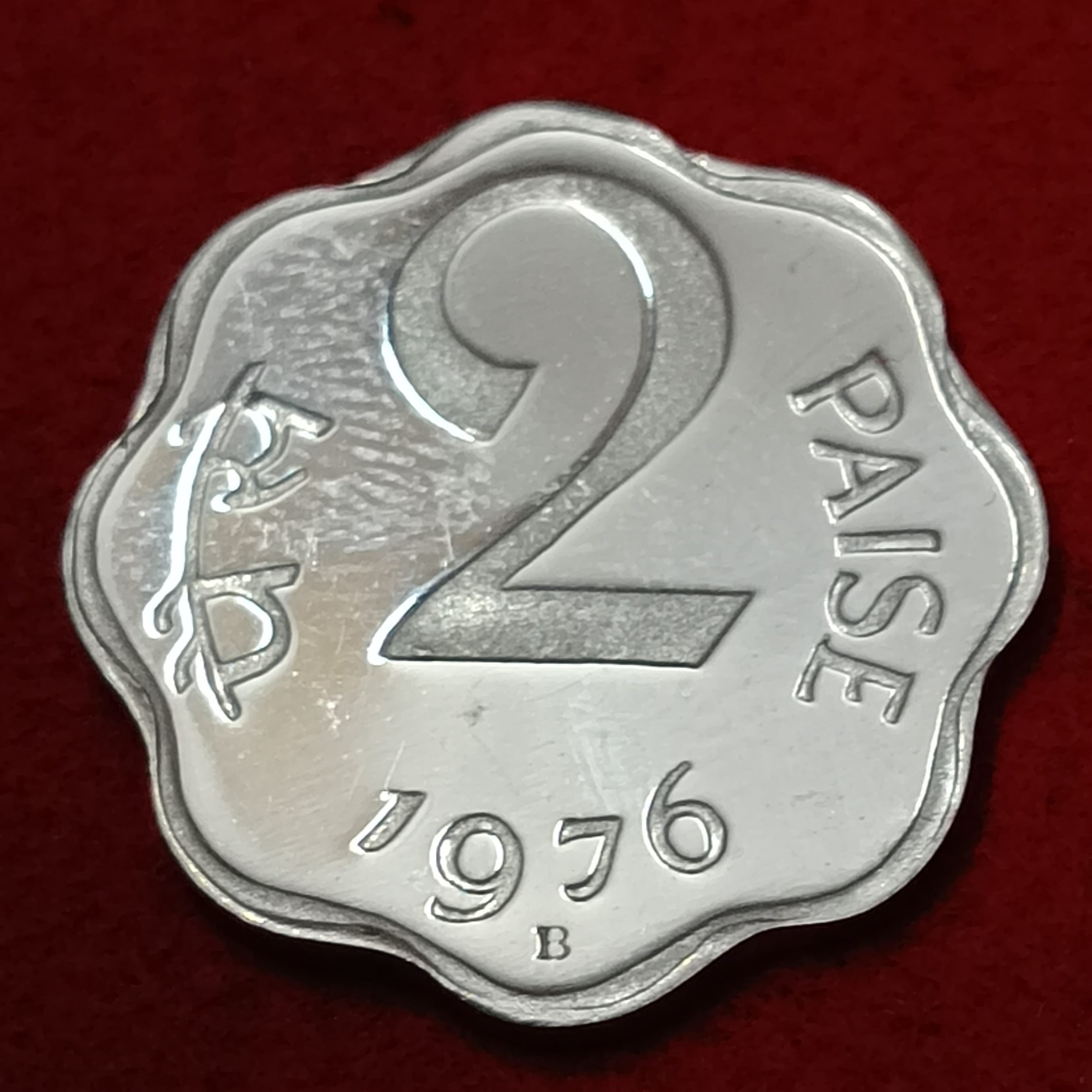 Rare Two Paise 1976 Year Paise PROOF Set Coin Gem Bunc Condition - Image 3