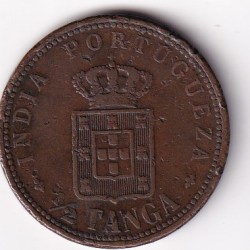 Alternative view of India Portuguese ½ Tanga 1903 Charles I Lisboa mint Coin # N-401