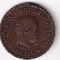 India Portuguese ½ Tanga 1901 Charles I Lisboa mint Coin # N-400