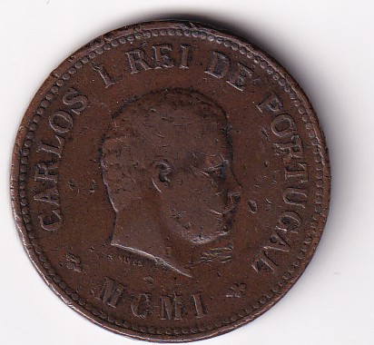 India Portuguese ½ Tanga 1901 Charles I Lisboa mint Coin # N-400