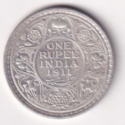 India - British 1 Rupee 1911 - George V Bombay Mint Very Rare Silver Coin #8585