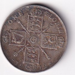 United Kingdom 1 Florin 1912 George V 1st issue Silver (Weight 11.31 g) Rare Coin # N-417