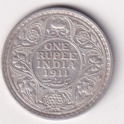 India - British 1 Rupee 1911 - George V Bombay Mint Very Rare Silver Coin #8586