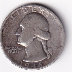 United States America ¼ Dollar 1946 "Washington Silver Quarter"Rare Coin # N-418