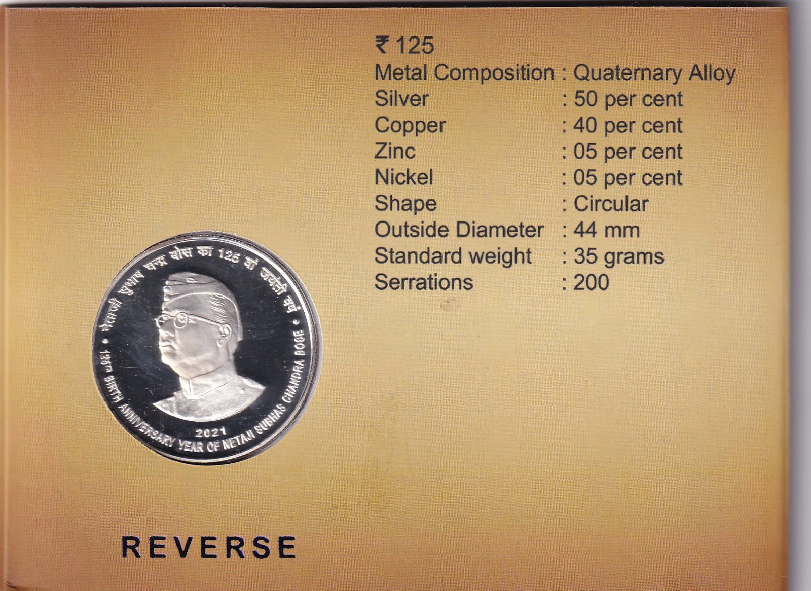 125th Birth Anniversary Year of Netaji Subhas Chandra Bose 2021 Kolkata Mint 1 Coin Proof Set - Image 3