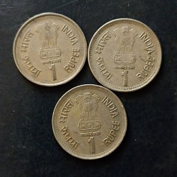 Alternative view of Republic india Denominaton 1 ₹ Metal copper nickel Hyderabad mint Backside of Rajiv Gandhi Same and similar piece available