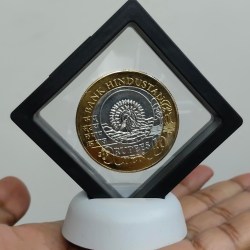 Alternative view of Bank hindustan 10 Ruppes 1989 Bymetalic beautiful medallion with box and stand