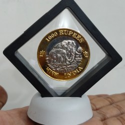 1000 Ruppes India Elephant 🐘 bymetalic madalion with box and stand