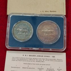 1985 Reserve Bank of India (1935-85) 2 coin set with certificate and box