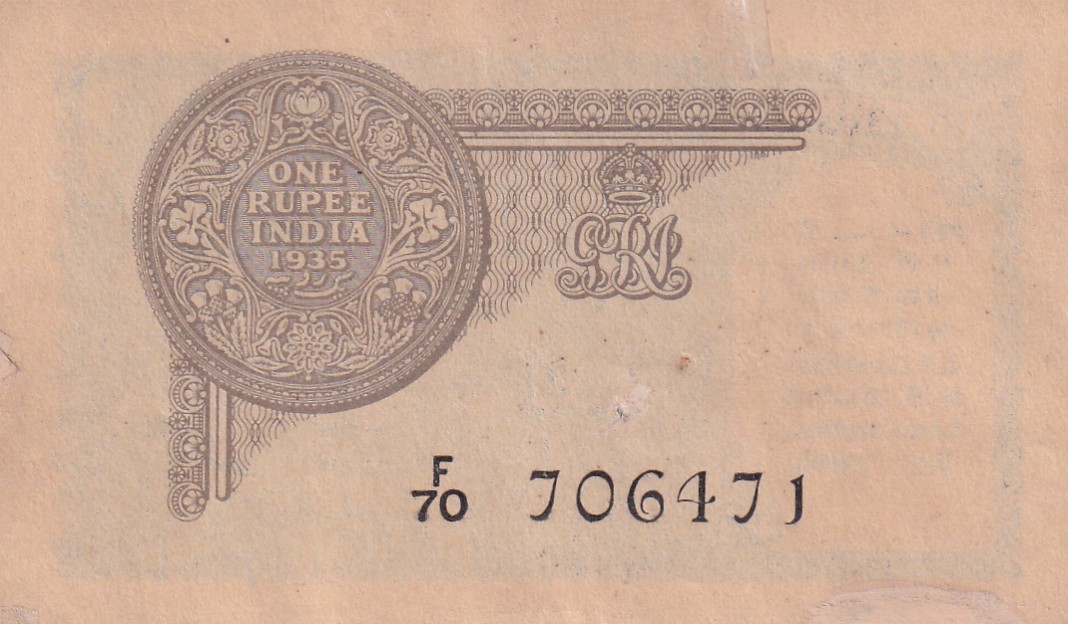 1 Rupees British India 1935 George V Note Normally Repaired As Per Image - Image 2