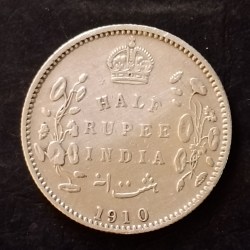 Alternative view of Silver British India King and emperor Edward VII Denominaton 1/2₹ Year 1910 Same and similar is available
