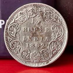 Rare 1/4 Rupee 1862 of Queen Victoria Collectible British India Silver Coin