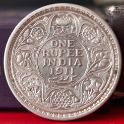 Extremely Rare 1 Rs 1911 George V Calcutta Mint of Famous Pig Variety British India Coin