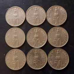 Alternative view of Republic India Denominaton 50 paisa Back side of Mahatma Gandhi Metal copper nickel Same and similar piece available