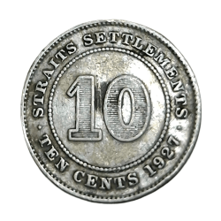 STRAITS SETTLEMENTS Silver 10 CENTS Year 1927 King GEORGE-V in Collectable Grade.