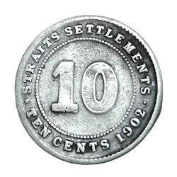 STRAITS SETTLEMENTS Silver 10 CENTS Year 1902 King EDWARD-VII **V. SCARE** Collectable Grade.
