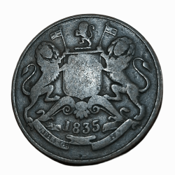 Alternative view of British India Copper HALF ANNA Year 1835 "EAST INDIA COMPANY" in Collectable Grade.