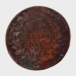 Alternative view of British India Copper ONE QUARTER ANNA Key Date Year 1857 Inverted Axis "EAST INDIA COMPANY" RARE Coinage in Used Condition.