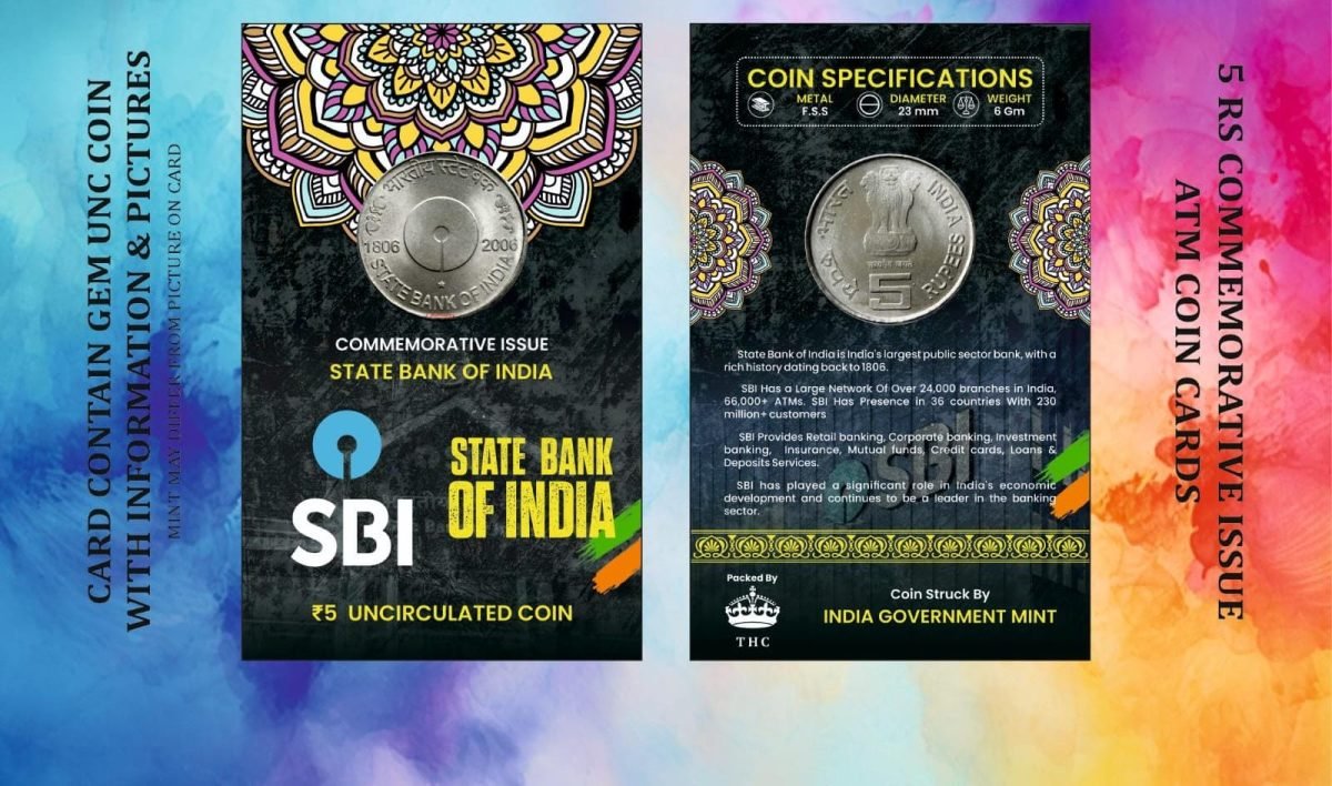 5 Rs. STATE BANK OF INDIA rare Commemorative Coin Card Special Edition