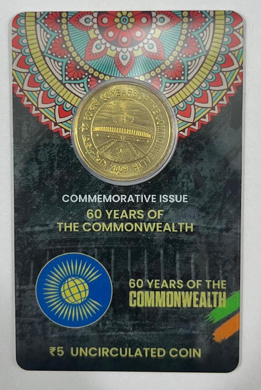 5 Rs. 60 YEARS OF THE COMMONWEALTH rare Commemorative Coin Card Special Edition
