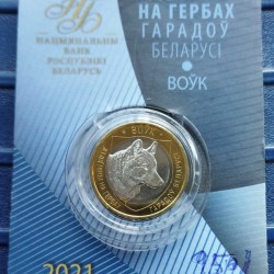 Alternative view of Belarus, 2 Roubles, 2021, Wolf, Bimetal, KM #712, Mint Coin Card as per image with ballpen marking on the card.