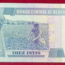Alternative view of Peru 10 diez Intis rare note