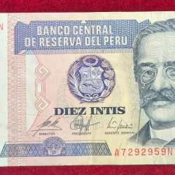 Peru 10 diez Intis rare note