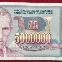 Yugoslavia 5 000 000 Dinara rare note