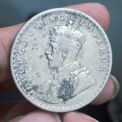 Alternative view of 1911 One Rupees British-India George V Rare Date Calcutta Mint Silver Coin # 6363