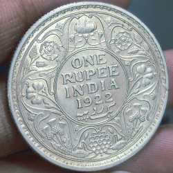 1922 One Rupees British-India George V Rare Date Bombay Mint AU Condition Silver Coin # 6464