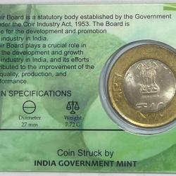 Alternative view of 10 Rs 60 YEARS OF COIR BOARD COMMEMORATIVE ISSUE RARE COIN CARD SPECIAL EDITION