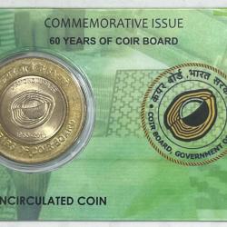10 Rs 60 YEARS OF COIR BOARD COMMEMORATIVE ISSUE RARE COIN CARD SPECIAL EDITION