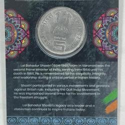 Alternative view of 5 Rs LAL BAHADUR SHASTRI BIRTH CENTENARY COMMEMORATIVE ISSUE RARE COIN CARD SPECIAL EDITION