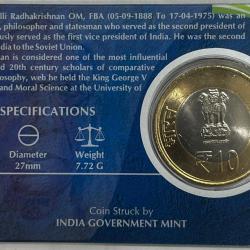 Alternative view of 10 Rs DR.SARVEPALLI RADHAKRISHNAN COMMEORATIVE ISSUE RARE COIN CARD SPECIAL EDITION
