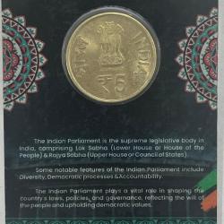 Alternative view of 5 Rs (60 YEARS OF THE PARLIAMENT OF INDIA ) COMMEMORATIVE ISSUE RARE COIN CARD SPECIAL EDITION