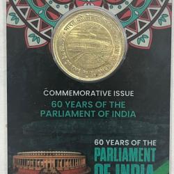 5 Rs (60 YEARS OF THE PARLIAMENT OF INDIA ) COMMEMORATIVE ISSUE RARE COIN CARD SPECIAL EDITION