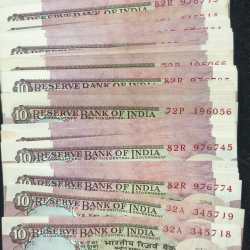 R.N MALHOTRA 10 RUPEES PEE COCK SERIES UNC (5 PCE LOTT)# SKU-46