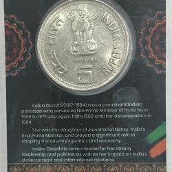 Alternative view of 5 Rs INDIRA GANDHI COMMEMORATIVE ISSUE RARE COIN CARD SPECIAL EDITION