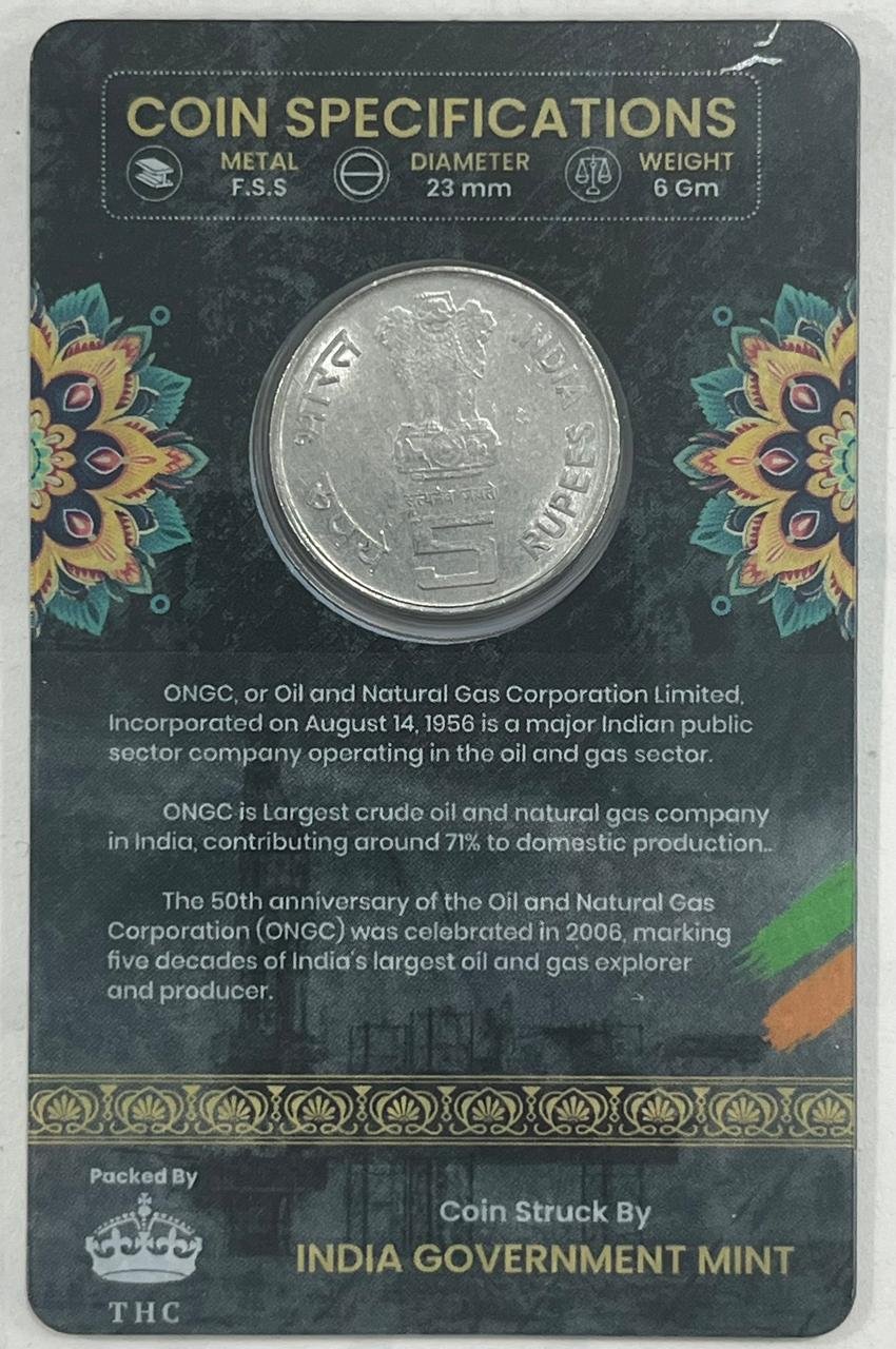 5 Rs ( 50th ANNIVERSARY OF ONGC CELEBRATING INDIA ) COMMEMORATIVE ISSUE RARE COIN CARD SPECIAL EDITION - Image 2
