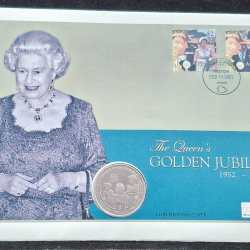 SIERRA LEONE 1 DOLLAR 2002 - THE QUEEN'S GOLDEN GUBILEE COIN FIRST DAY COVER MINT PACK GEM UNC