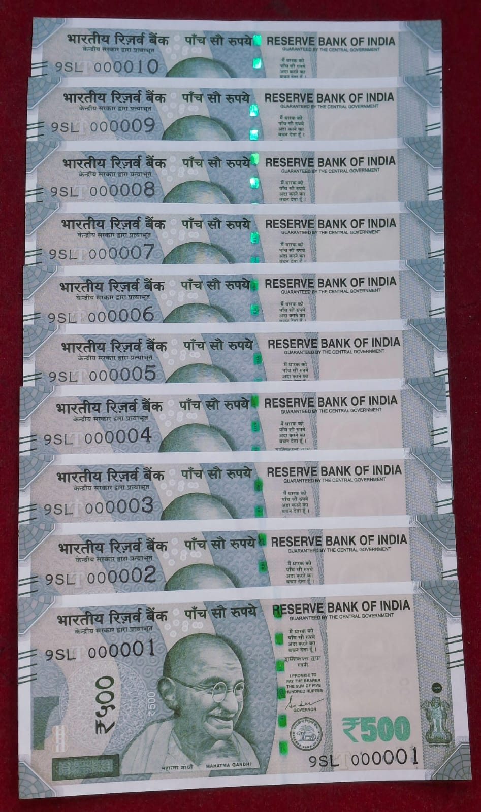 000001 TO 000010 FANCY NUMBER RARE GEM UNC 500 RUPEES 2024 GOVERNOR SHAKITKANT DASS RARE (10 NOTE SET)
